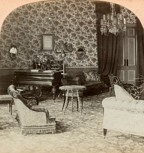 Salon de la présidence, quartier général de Lord Roberts, Bloemfontein, Afrique du Sud, 1900 - Keystone View Company