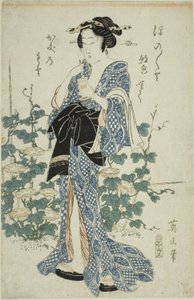 Beauté debout à côté des gloires du matin - Kikukawa Eizan