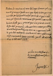 Lettre du roi Jacques VI 1566-1625 à sa mère, la reine Marie 1542-1587, 1584-5 - King James I