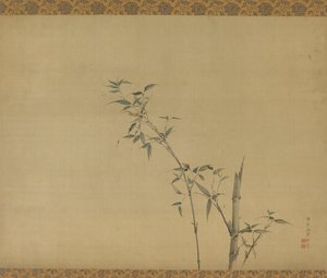 Tiges de bambou avec branches et feuillage, période Edo