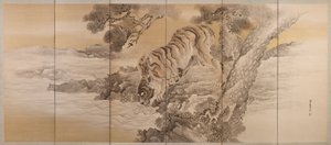 Écran à six volets représentant un tigre buvant, 1749-1838