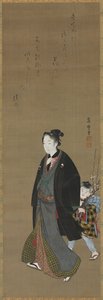 Homme se promenant avec un garçon portant une branche fleurie, c. 1810 - Kitagawa Fujimaro