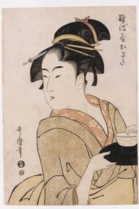 Portrait en buste de la serveuse Okita de la maison de thé Naniwaya