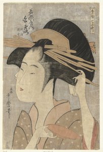Portrait en buste de la courtisane Shiratsuya de la maison Wakanaya (Les sept Komachi des maisons de plaisir)