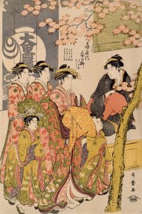 Courtisanes se promenant sous les cerisiers devant le Daiko, vers 1789 (détail) - Kitagawa Utamaro