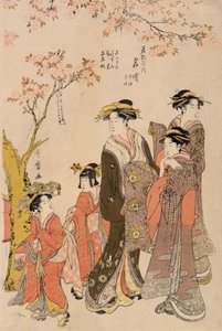 Courtisanes se promenant sous les cerisiers, vers 1789 (estampe sur bois) (détail) - Kitagawa Utamaro