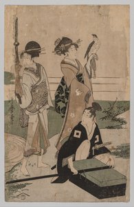 Daimio et sa suite traversant un ruisseau dans la plaine près de Fuji, 1753-1806 - Kitagawa Utamaro
