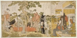 Profiter de la fraîcheur dans un jardin - Kitagawa Utamaro
