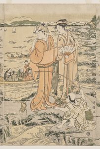 Pêche sur le rocher de la planche à découper à Enoshima - Kitagawa Utamaro