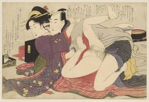 Geisha en kimono avec manches longues et son amoureux - Kitagawa Utamaro