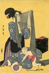 Hari-shigoto Broderie. Triptyque, partie gauche, 1795 - Kitagawa Utamaro