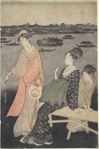 Festival nocturne de Kawabiraki : Vue de la rivière Sumida - Kitagawa Utamaro
