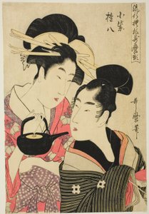 Komurasaki et Gonpachi, de la série "Motifs à la mode dans le style Utamaro (Ryuko moyo Utamaro-gata)" - Kitagawa Utamaro
