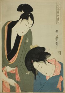 Amants se séparant le matin, de la série "Élégant pin à cinq aiguilles (Furyu goyo no matsu)"