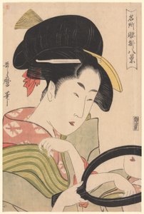 Miroir, de la série "Huit vues des salons de thé dans des lieux célèbres" ("Meisho koshikake hakkei") - Kitagawa Utamaro