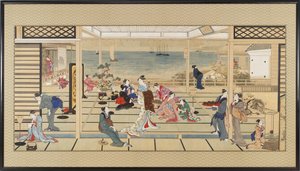 Réjouissances au clair de lune à Dozo Sagami, période Edo, fin du 18e-début du 19e siècle - Kitagawa Utamaro