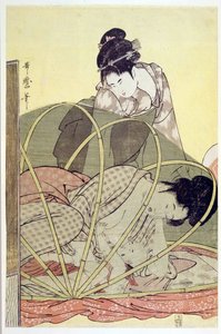 Mère allaitant un bébé sous une moustiquaire - Kitagawa Utamaro