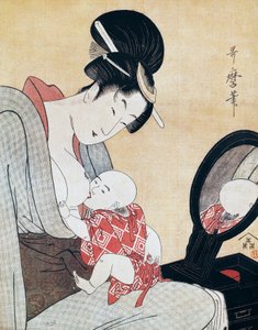 Mère allaitant son fils, estampe ukiyo-e par Kitagawa Utamaro (1753-1806), gravure sur bois, civilisation japonaise, période Edo - Kitagawa Utamaro