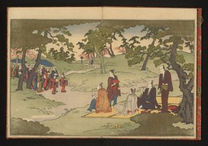 Pique-nique et dégustation de thé dans les collines à Ueno, Edo - Kitagawa Utamaro