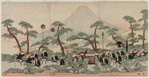 Procession au pied du mont Fuji