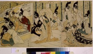 Shizuka Gozen danse lors de la cérémonie pour le sanctuaire de Tsurugaoka Wakamiya - Kitagawa Utamaro