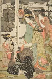 Le drame de Chushingura parodié par des beautés célèbres : Un ensemble de douze estampes - Kitagawa Utamaro