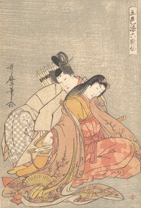 Le poète Ariwara no Narihira 825-880 et Ono no Komachi..., vers 1798
