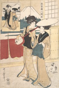 Deux Tori-oi, ou musiciennes itinérantes de la classe Eta, fin XVIIIe-début XIXe siècle. - Kitagawa Utamaro