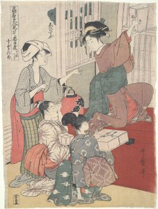 Serveuses dans une maison de thé (Ebisu-ya) : Douze estampes de belles femmes