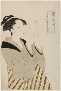 Femme lisant une lettre, tiré de la série Dix classes de physionomie féminine (Fujo ninso juppon) (Fumi yomu onna) - Kitagawa Utamaro