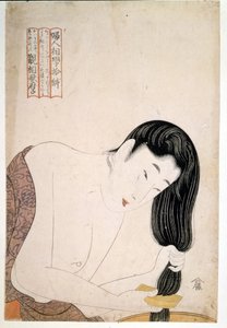 Femme se peignant. Œuvre de Utamaro KITAGAWA (1753-1806). - Kitagawa Utamaro