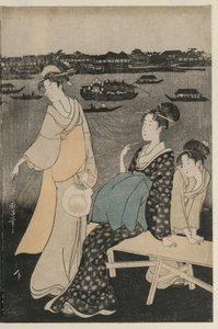 Femmes profitant de la fraîcheur du soir près du pont Ryogoku