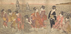 Femmes adorant le soleil levant entre les rochers jumeaux à Ise, fin du XVIIIe-début du XIXe siècle - Kitagawa Utamaro
