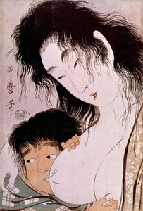 Yamauba et Kintaro : la tétée. Estampe japonaise d