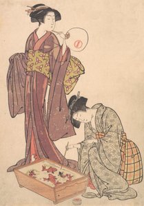 Deux femmes nourrissant des poissons - Kitao Shigemasa