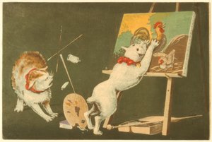 Chats et toile - Kiyochika Kobayashi