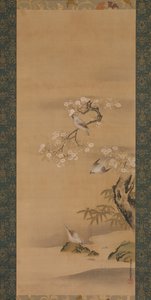 Jaseurs, fleurs de cerisier et bambou, fin du XVIIe siècle - Kiyohara Yukinobu
