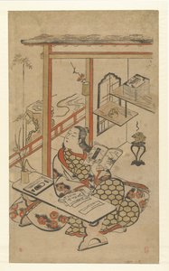 Femme à table, lisant dans le Conte de Genji - Kiyomasu (I) , Torii (attributed to)