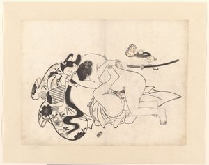 Couple amoureux en étreinte intime - Kiyonobu (I) , Torii