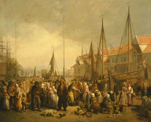 Marché aux poissons à Bergen, Norvège, XIXe siècle - Knud Bergslien