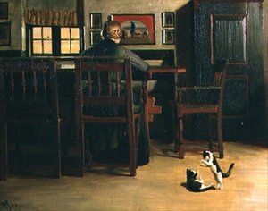 Intérieur avec chatons joueurs - Knud Sinding