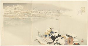 Février : Colline de Matsuchiyanma au crépuscule sous la neige, mars 1896 - Kobayashi Kiyochika