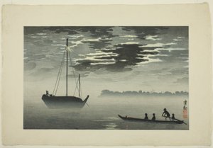 Clair de lune à travers les nuages au large de la côte de Haneda - Kobayashi Kiyochika