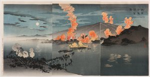 Notre armée attaque le campement chinois à Pyeongyang - Kobayashi Kiyochika