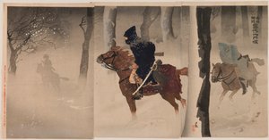 Éclaireurs près de Nuizhuang par une Nuit Neigeuse - Kobayashi Kiyochika