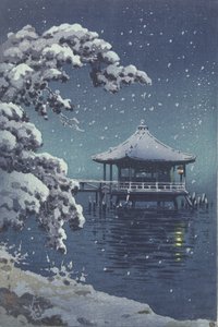 Pavillon flottant à Katada sous la neige