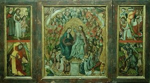Couronnement de la Vierge; Baptême du Christ; Mort de Saint Jean-Baptiste; Saint Georges terrassant le dragon (triptyque) - Konrad von Friesach