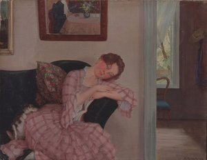 Une dame endormie en rose