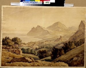 Paysage de montagnes et ruines d