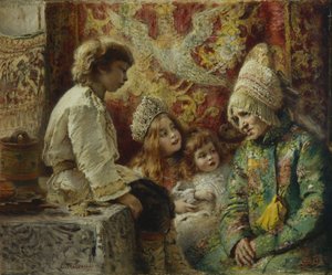 Grand-mère avec des enfants, conte de fées de grand-mère, 1882 - Konstantin Egorovich Makovsky